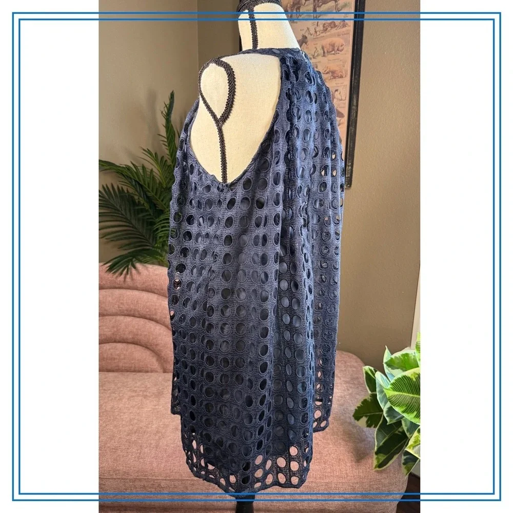 Romeo Juliet Couture Dress Women's M Navy Blue Halter Sleeveless Eyelette - Picture 9 of 13